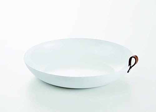 NDTdesign Serveware Aluminum Round Serving Tray with Leather Handle, Small Serving Platter (13in diameter), Modern (White)