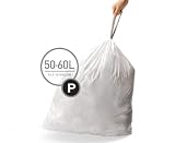 simplehuman Code P Custom Fit Drawstring Trash Bags, 50-60 Liter / 13-16 Gallon, 3 Refill Packs (60 Count)
