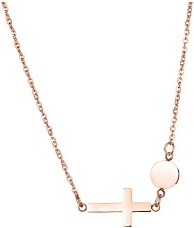 Sideaway Cross Necklace with Round Disc – Jeanish 2017 Petite Cross 19 to 20 inches Chain, Religious Jewelry Gift for Mother, Nurse, New Mom, JEW170805