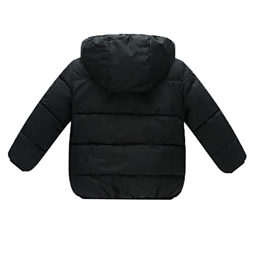 Goodkids Baby Girls Boys' Winter Fleece Jackets with Hooded Toddler Cotton Dress Warm Lined Coat Outer Clothing（Black 90） - Thumbnail 2