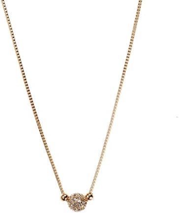 CONIFERA Charm Necklace with Round Slider Ball Pendant and Box Chain for Women Girls Gold Plated Simple and Short