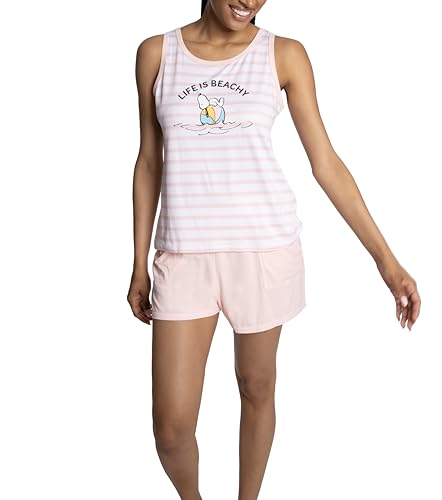 Peanuts Women's 2 Piece Snoopy Pajama Set Sleeveless Tank Top and Elastic Waistband Pj Shorts Matching Sets, Gossamer Pink, M at Amazon