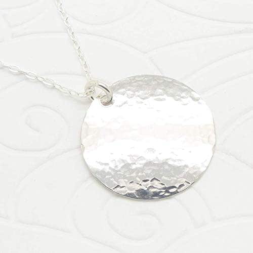 Medium Hammered Sterling Silver Disc Necklace in 24 Inch