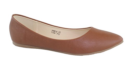 Bella marie Angie-52 Women's Classic Pointy Toe Ballet PU Slip On Flats Tan 9