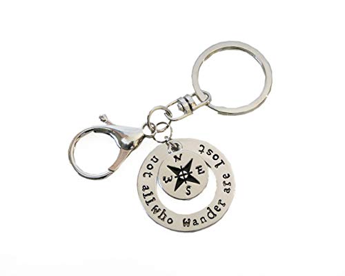 Travel Keychain - Not All Who Wander Are Lost - Compass - Camping Key Chain - Swivel Keyring & Clip - Thumbnail 2