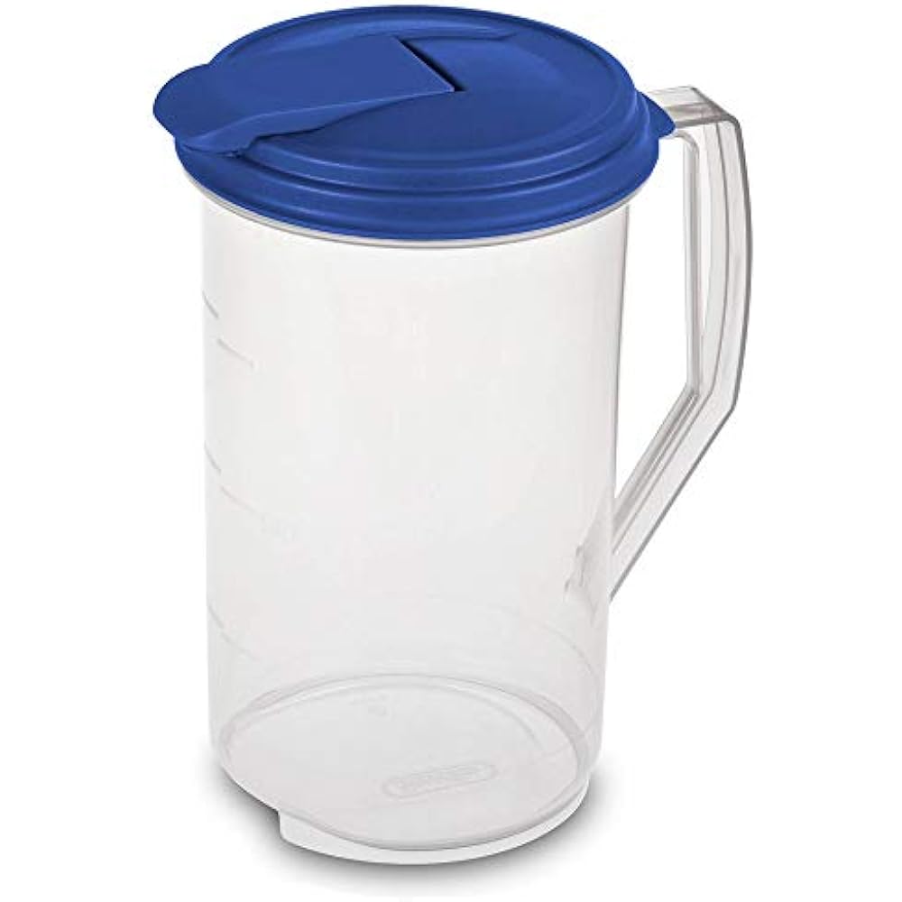 Sterilite 2 Qt Clear Plastic Drink Pitcher With Leak Proof Lid, Blue (6