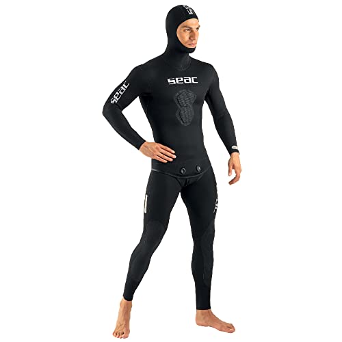 SEAC Mens Black Shark, Two-Pieces 7 mm Open-Cell Neoprene Wetsuit for Spearfishing and Diving Activities, XX-Large