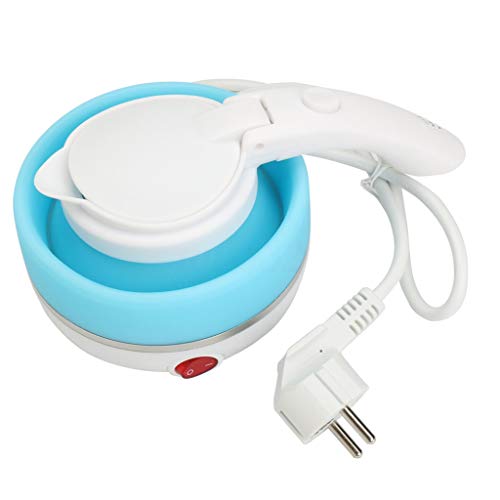 Puyujin Ultrathin Upgraded Food Grade Silicone Travel Foldable Electric Kettle Boil Dry Protection Portable with Dual Voltage and Separable Power Cord, 555ML 110-220V US Plug (Blue)