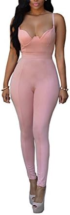 Missrooney Backless Bandage Sexy Jumpsuit Latex Zentai Smooth Wetlook Jumpsuit Tight-Fitting Cute Faux Leather Jumpsuit Pink M
