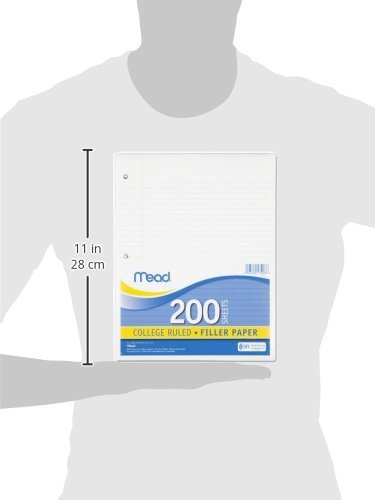 Mead Loose Leaf Paper, Filler Paper, College Ruled, 200 Sheets, 11" x 8-1/2", 3 Hole Punched, 4 Pack (17208)