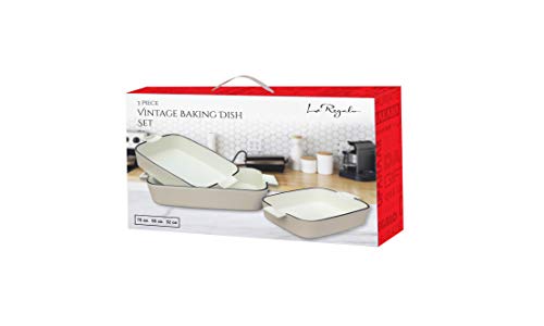 Le Regalo HW1243 3-Piece Vintage Baking Dish Set, Oven, Dishwasher, Freezer Safe, 14x8.5x2.5, Off-White
