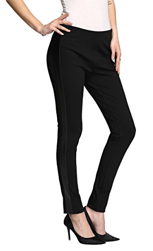 MOVING DEVICE Women's Tapered Pant With Side Stripe | Elastic Waist Trousers For Casual Daily Wear | Black