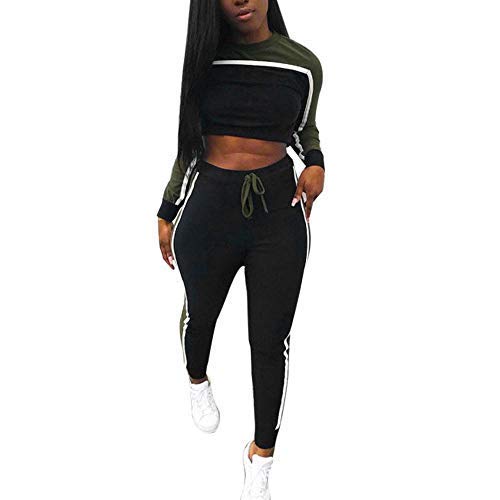 Dreamyth-Winter 2Pcs Women Tracksuit Sweatshirt Pants Sets Sport Long Sleeve Wear Casual Suit (Army Green, M)
