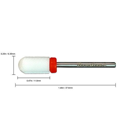 Beauticom Professional USA Ceramic White ROUND Top LARGE Barrel Bit Nail Drill (Grit: FINE) 3/32" Shank Size