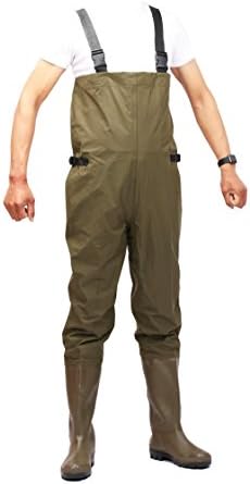 FengLiu Nylon/PVC Cleated Bootfoot Chest Waterproof Fishing Waders Hunting Boots Foot with Wading Belt for Men (11)