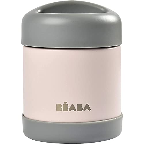 BÉABA - Vasetto Termico per Conservazione Alimenti, per Neonati e Bambini, 100% Ermetico, Inox, Conserva Caldo/Freddo per più di 5 Ore, Doppia Parete, 300 ml, Grigio/Rosa