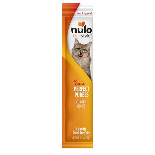 NULO FREESTYLE GRAIN-FREE PERFECT PUREES PREMIUM WET CAT TREATS, SQUEEZABLE MEAL TOPPER FOR FELINES, HIGH MOISTURE CONTENT TO SUPPORT CAT HYDRATION, 48 X 0.5 OZ, CHICKEN