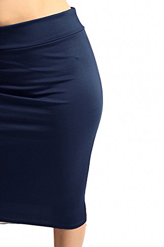 Sassy Apparel Womens Comfortable Elastic Below Knee Fashion Pencil Skirt (Navy, XL)