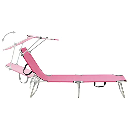 Qnotici Klappbare Sonnenliege mit Dach Gartenliege Strandliege Camping Liege Liegestuhl für Balkon Garten Terrasse Stahl Magento Rosa – Bild 4