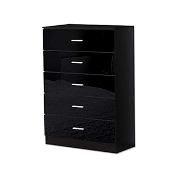 Furnished With Style Black High Gloss Large 5 Drawer Tall Chest Of