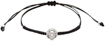Adjustable Black Nylon Rope Braied Stainless Sreel Lion Head Charm Bracelet Steel Plated Color