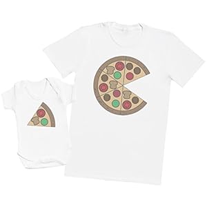 Pizza And Pizza Slice – Maak een set – Gecoördineerde cadeauset voor vader en baby – Heren-T-shirt en babyrompertje…