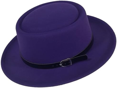 Wide Brim Wool Felt Flat Top Fedora Hat for Women and Men Pork Pie