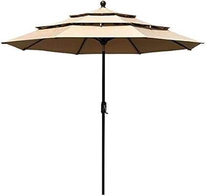 Amazon Com Eliteshade Sunbrella 9ft 3 Tiers Market Umbrella Patio Outdoor Table Umbrella With Ventilation And 5 Years Non Fading Top Heather Beige Garden Outdoor
