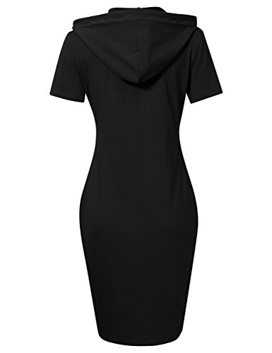 MISSKY Women Short Sleeve Pocket Slim Sweatshirt Summer Dresses for Women (L,Black)