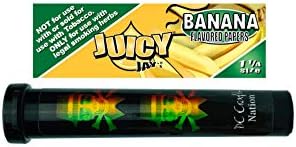 Herb Airtight Tube Pocket Protector with Juicy Jay's Banana 1.25 Flavored Hemp Rolling Papers 1 Count DC Crafts Nation- Rasta Skull