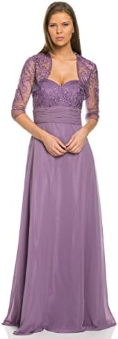 TwinMod Strapless Lace Embroidered Prom Bridesmaid MOB Dress with Jacket (12, PURPLE)