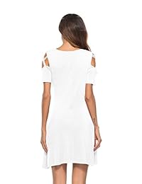 THANTH - Vestido de manga corta para mujer con hombros fríos, con bolsillos, con tirantes, vestido casual