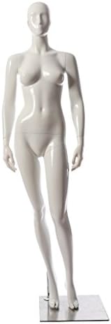 Wowell Female Full Body Fiberglass Abstract Mannequin With Flexible Arms Glossy White 5FT 10" 30.31"Chest 23.23"Waist 33.46"Hips