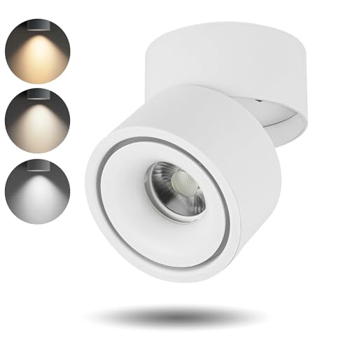 Adjustable LED Spotlight for Indoor - Dimmable 10W Ceiling Light Fixture with 3 Color Temperatures (3000K/4000K/5000K), High CRI93 for Living Rooms, Hallways, Galleries, 1200 Lumens - White-3CCT