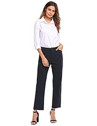 keliqq Pantalones rectos para dama Pantalón hasta el tobillo Pantalones con bolsillos (oficina casual)