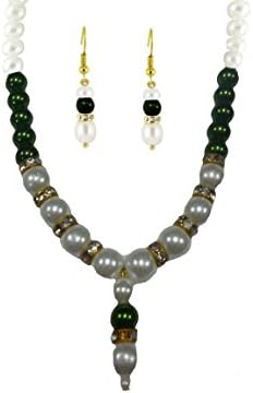 The Indian Arts Green-white Color Pearl Pendant Necklace with Earings Fashion Jewelry for Womens