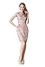 Little Smily Women's Crochet Lace Form Fitting High Neck Mini Cocktail Bodycon Dress, Light Tan, M