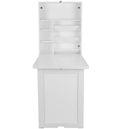 White 23.5"L Wall Mounted Fold-Out Convertible Computer Desk w/Storage Shelf with Ebook - Thumbnail 2