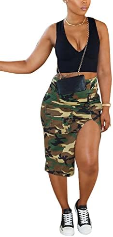 Amazon.com: Casual Camo Cargo Skirts for Women Sexy High Split
