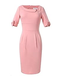 VFSHOW - Vestido asimétrico de cuello con solapa y manga de lazo, para trabajo, cóctel