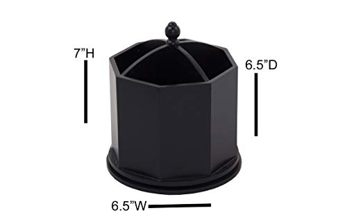 Spinning Desktop Organizer - Black 4 Compartment Rotating Mail and Stationary Holder - Quality Wooden Design - Pen and Pencil Cup and Sorter - by Designstyles