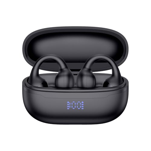 Open Ear Clip On Earbuds, Bluetooth 6.0 Wireless Earphones, Lightweight Comfort-Fit Sport Headphones with Crystal-Clear Sound for Running, Workout & Outdoor, Black