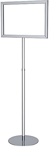 8.5" X 11" Horizontal Insert Trendrite Series Pedestal Sign Stand with Open Mitered Frame, Adjustable Telescoping Pole and Elegant Round Base, Silver