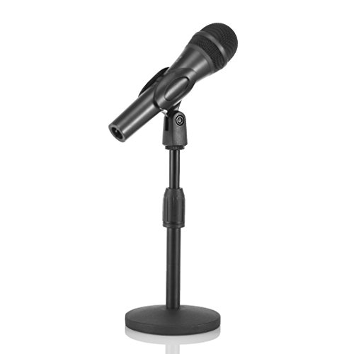2 Pack Universal Desktop Microphone Stand Knob Structure Heavy Iron Base Adjustable Tabletop MIC Stand with Microphone Clip Black - Thumbnail 7