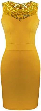 Heloise Women's Sleeveless Bodycon Little Mustard Cocktail Party Dress With Lace Top (S, Mustard)