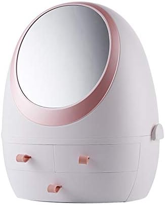 Raku コスメボックス メイクボックス 8l大容量 鏡付き 360度回転 化粧品収納ボックス 防塵防水 上下分離 引き出し 持ち運び可 小物 化粧品入れ ジュエリーボックス 卓上 母の日 ギフト シンプル おしゃれ 機能的 ホワイトピンク Ledライトなし