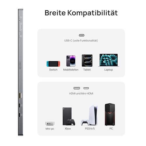 ARZOPA Portable Monitor 17.3 Inch Grey 1080P FHD 103% sRGB IPS Gaming Monitor Laptop Monitor with Built-in Stand HDMI USB C External Screen for PC Mac Mobile Phone Xbox PS5 - Z1C Plus