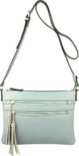 B BRENTANO Vegan Multi-Zipper Crossbody Handbag Purse with Tassel Accents (Opal Blue) - Thumbnail 2