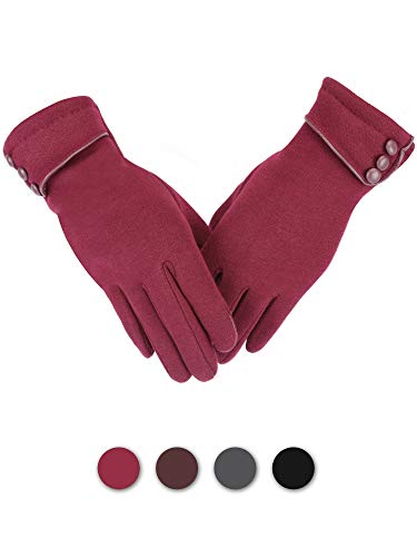 LINEBA Women Winter Touch Screen Gloves, Thick Fleece Lined Windproof Texting Phone Hand Mittens for Outdoor Driving, Red