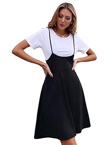Suspender Skirt Black Overall Skirt Womens Women's Overall Dress V